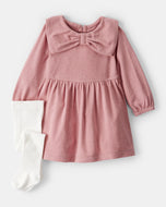 Carter's 2pc Baby Girl Long-Sleeve Pink Bow Dress and Legging Set