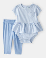 Carter's 2pc Baby Girl Blue Striped Bodysuit & Pants Set