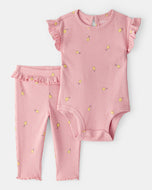 Carter's 2pc Baby Girl Pink Lemon Print Bodysuit & Pants Set