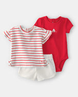 Carter's 3pc Baby Girl Red Striped Set
