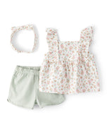 Carter's 3pc Baby Girl Floral Sleeveless Top, Shorts & Headband Set