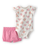 Carter's 2pc Baby Girl Pink Floral Print Bodysuit & Shorts Set