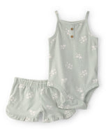 Carter's 2pc Baby Girl Green Floral Sleeveless Bodysuit & Short Set