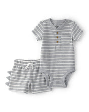 Afbeelding in Gallery-weergave laden, Carter's 2pc Baby Boy Gray &amp; White Striped Bodysuit and Shorts Set
