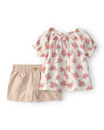 Carter's 2pc Baby Girl Pink Floral Print Top & Beige Shorts Set