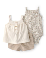 Carter's 3pc Baby Girl Cheetah Bodysuit, Ivory Top & Shorts Set