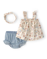 Carter's 3pc Baby Girl Floral Top, Chambray Short & Headband Set