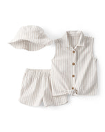 Carter's 3pc Baby Girl Striped Ivory Shirt, Shorts and Bucket Hat Set