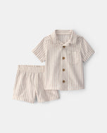 Carter's 2pc Baby Boy Creme Linen Striped Shirt & Shorts Set