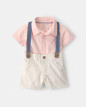 Afbeelding in Gallery-weergave laden, Carter's 2pc Baby Boy Pink Romper &amp; Shorts with Suspenders Set
