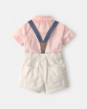 Afbeelding in Gallery-weergave laden, Carter's 2pc Baby Boy Pink Romper &amp; Shorts with Suspenders Set
