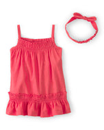 Carter's 3pc Baby Girl Pink/Red Dress, Diaper Cover & Headwrap Set