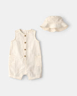 Carter's 2pc Baby Boy Cream Jumpsuit with Hat Set
