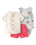 Carter's 3pc Baby Boy Ivory Shirt, Tropical Print Bodysuit and Orange Shorts Set