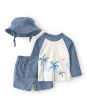 Carregar imagem no visualizador da galeria, Carter's 3pc Baby Boy Palm Tree Long-Sleeve Rashguard Top, Shorts &amp; Hat Swim Set
