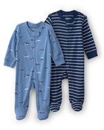 Carter's 2pc Baby Boy Navy Sailboat 2-Way Zip-Up Footie Coverall Set
