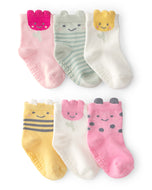 Carter's 6pk Baby Girl Floral Critter Socks