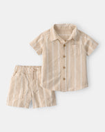 Carter's 2pc Baby Boy Beige Linen Striped Shirt & Shorts Set