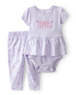 Carter's 2pc Baby Girl Lilac Little Sister Bodysuit and Pants Set