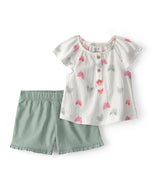 Carter's 2pc Baby Girl Pink/Green Butterfly Top & Shorts Set