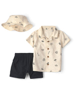 Carter's 3pc Baby Boy Beige Beach Print Top, Shorts & Hat Set