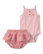 Carter's 2pc Baby Girl Pink Floral Sleeveless Bodysuit & Short Set