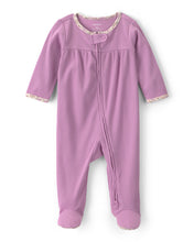 Cargar imagen en el visor de la galería, Carter's Baby Girl Purple Floral Trim Print 2-Way Zip-Up Footie Coverall
