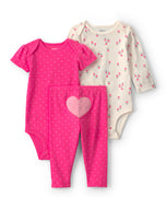 Carter's 3pc Baby Girl Pink Heart Floral Bodysuits & Pants Set