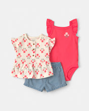 Load image into Gallery viewer, Carter's 3pc Baby Girl Floral Top, Bodysuit &amp; Shorts Set
