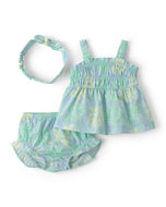 Carter's 3pc Baby Girl Green Coral Top, Shorts & Headband Set