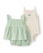 Load image into Gallery viewer, Carter's 3pc Baby Girl Green Seashell Top, Bodysuit &amp; Shorts
