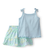 Carter's 2pc Baby Girl Blue Sleeveless Top & Coral Print Skirt Set