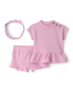 Carter's 3pc Baby Girl Pink Top, Shorts & Headband Set