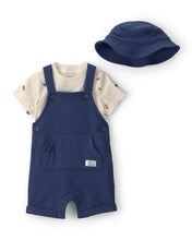 Afbeelding in Gallery-weergave laden, Carter's 3pc Baby Boy Navy Blue Overall &amp; Hat Set
