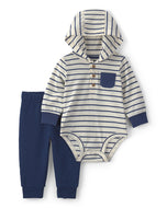 Carter's 2pc Baby Boy Blue Striped Hooded Bodysuit & Pants Set