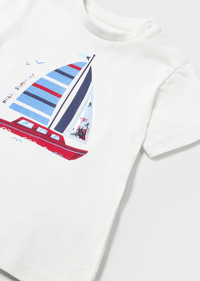 Mayoral Toddler Boy White Sail Boat Tee