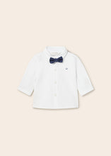 Load image into Gallery viewer, Mayoral Baby Boy White Shirt with Navy Bowtie
