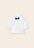 Mayoral Baby Boy White Shirt with Navy Bowtie