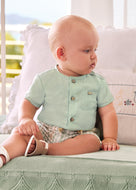 Mayoral 2pc Baby Boy Green Dressy Shirt and Green Striped Linen Short Set
