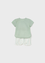 Carregar imagem no visualizador da galeria, Mayoral 2pc Baby Boy Green Dressy Shirt and Green Striped Linen Short Set
