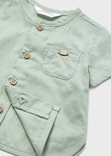 Load image into Gallery viewer, Mayoral 2pc Baby Boy Green Dressy Shirt and Green Striped Linen Short Set
