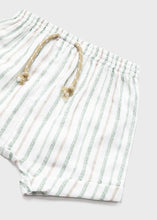 Cargar imagen en el visor de la galería, Mayoral 2pc Baby Boy Green Dressy Shirt and Green Striped Linen Short Set
