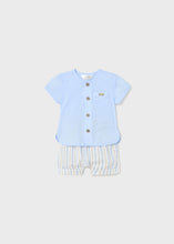 Afbeelding in Gallery-weergave laden, Mayoral 2pc Baby Boy Blue Dressy Shirt and Blue Striped Linen Short Set
