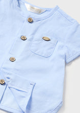 Carregar imagem no visualizador da galeria, Mayoral 2pc Baby Boy Blue Dressy Shirt and Blue Striped Linen Short Set
