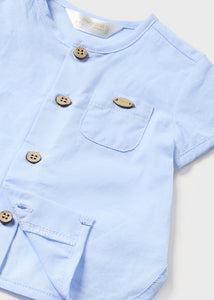 Mayoral 2pc Baby Boy Blue Dressy Shirt and Blue Striped Linen Short Set