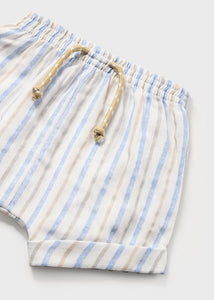 Mayoral 2pc Baby Boy Blue Dressy Shirt and Blue Striped Linen Short Set