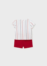 Load image into Gallery viewer, Mayoral 2pc Baby Boy White Striped Dressy Linen Shirt and Red Short Set
