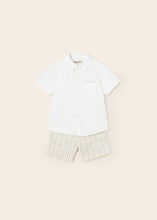 Afbeelding in Gallery-weergave laden, Mayoral 2pc Baby Boy White Dressy Shirt and Beige Striped Short Set
