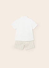 Cargar imagen en el visor de la galería, Mayoral 2pc Baby Boy White Dressy Shirt and Beige Striped Short Set
