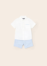 Load image into Gallery viewer, Mayoral 2pc Baby Boy White Dressy Shirt and Blue Striped Short Set
